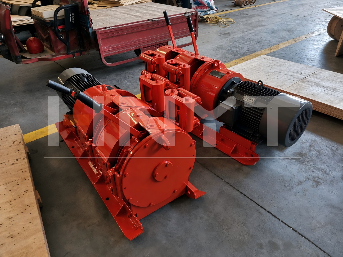The 22 kW mining rake winch photographed on the factory floor before packing.jpg